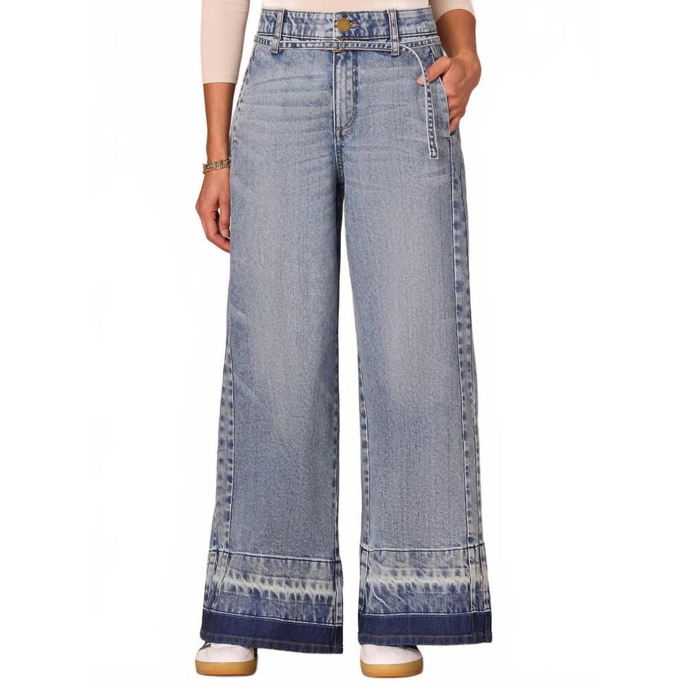 Democracy Two-Tone Light Blue Wide Leg Flare Jeans